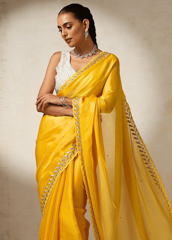 Yellow Spun Silk Saree With Blouse Piece Outlet Locations For Sale