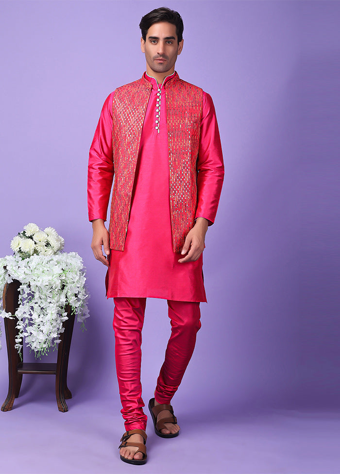 3 Pc Pink Silk Nehru Set Buy Online