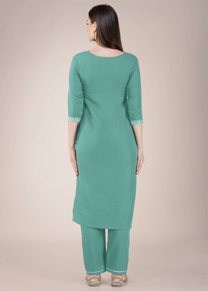 3 Pc Teal Green Readymade Cotton Suit Set 2025 Online