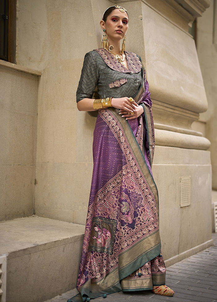 Purple Spun Silk Saree With Blouse Piece Free Shipping High Quality