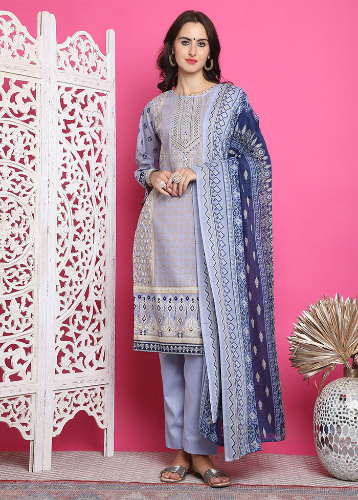 3 Pc Sky Blue Unstitched Cotton Suit Set From China For Sale