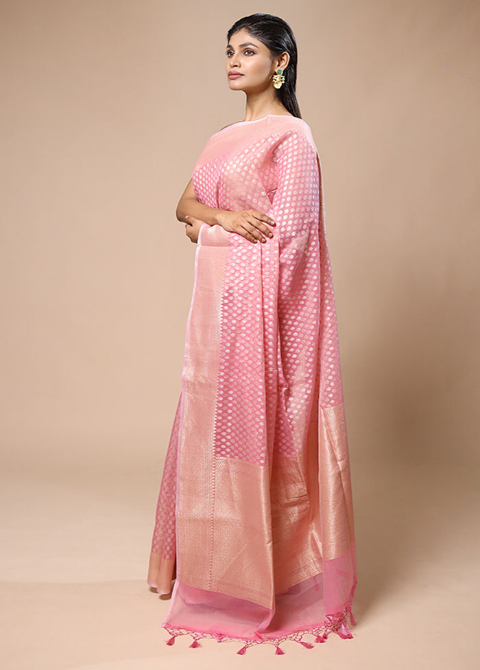 Pink Kora Silk Saree With Blouse Piece High Quality Buy Online