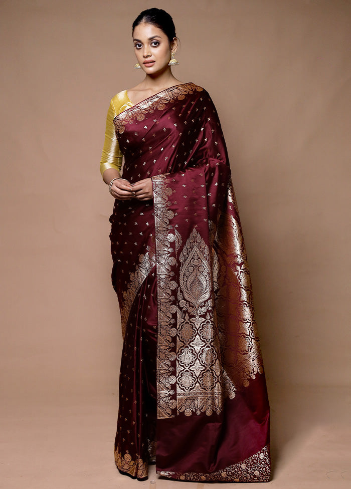 Maroon Banarasi Silk Saree With Blouse Piece Pre Order