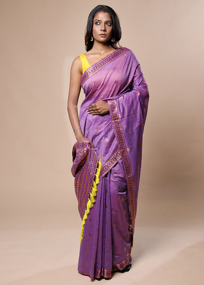 Purple Assam Silk Saree With Blouse Piece Cheap Exclusive