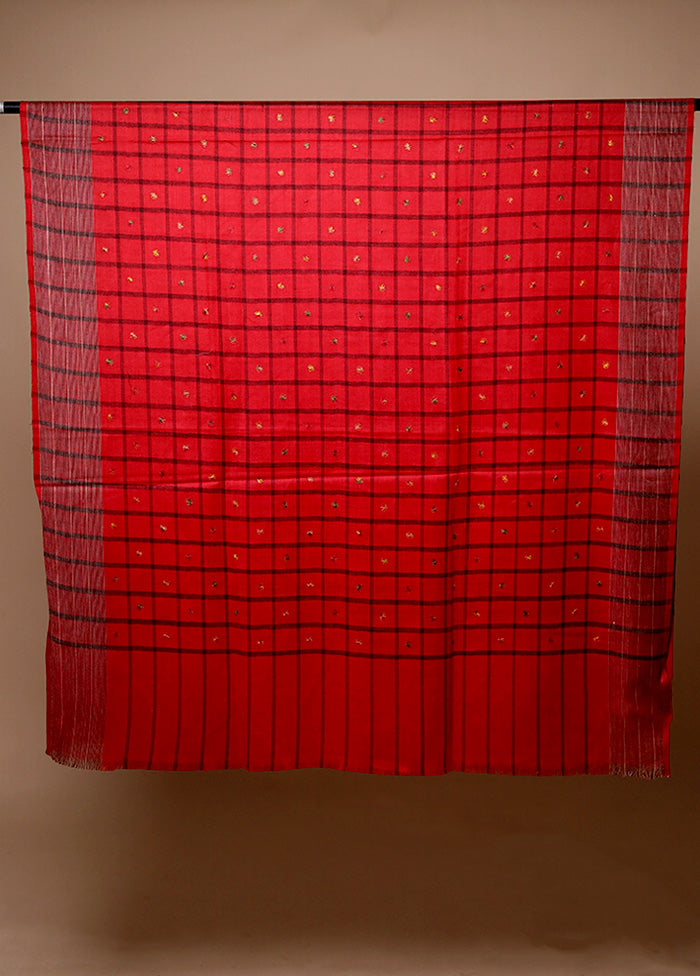 Red Butta Work With Zari Woven Border Shawl Cheap Footlocker