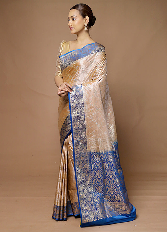 Cream Banarasi Silk Saree With Blouse Piece Outlet Store Cheap Pice