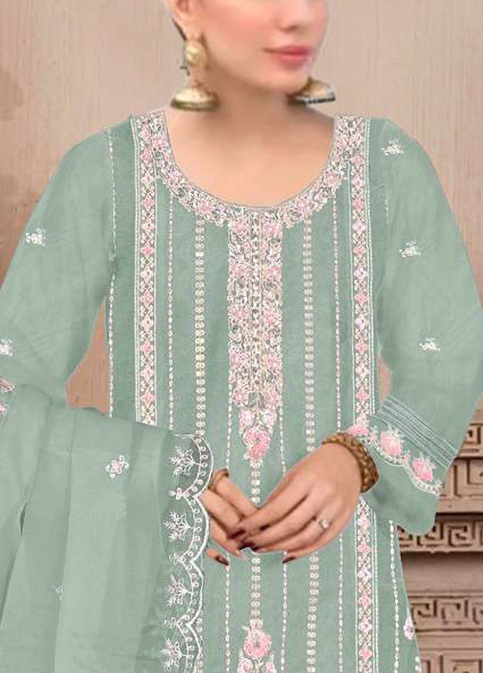 3 Pc Light Green Semi Stitched Georgette Suit Set Cheap Explore