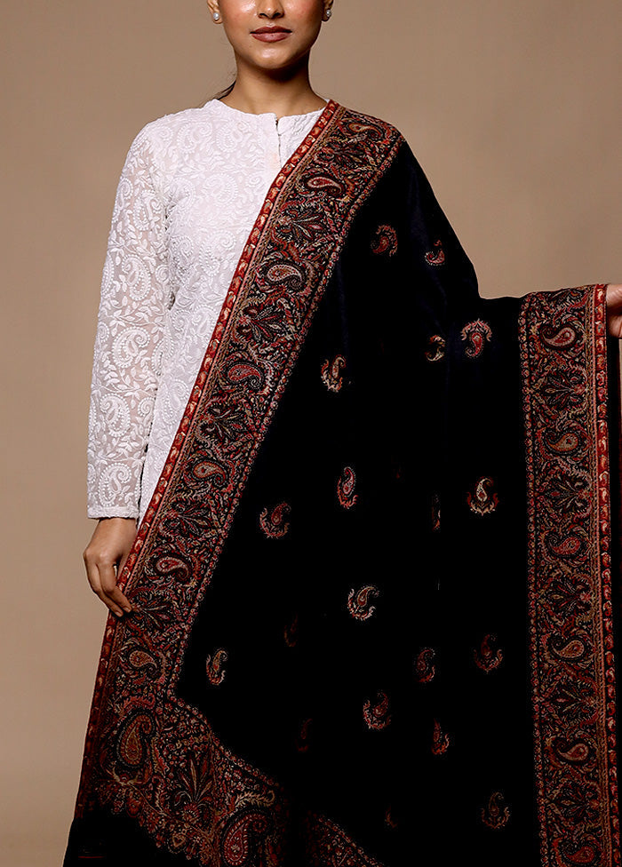 Black Butta Work With Zari Woven Border Shawl Cheap Sale 2025