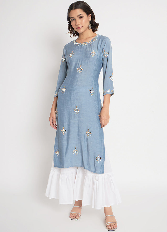 2 Pc Blue Readymade Viscose Kurti Set Cheap Buy Authentic