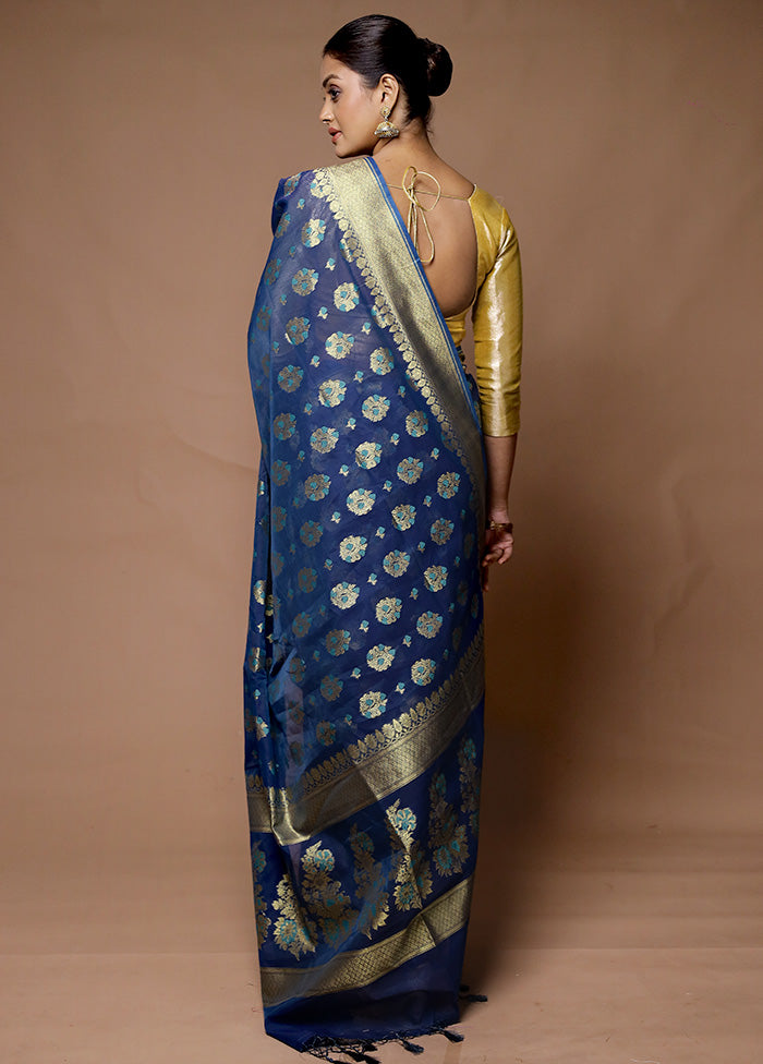 Blue Kora Silk Saree With Blouse Piece Outlet Best Pices