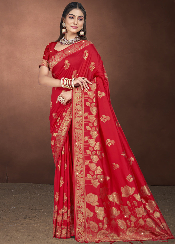 Red Spun Silk Saree With Blouse Piece Discount Sast