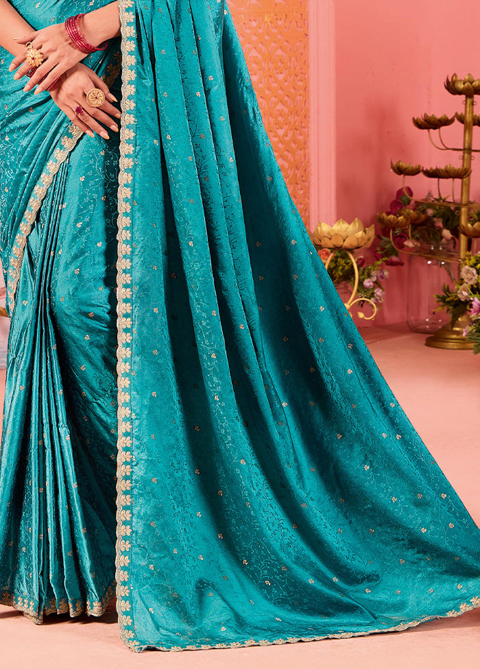 Sea Green Satin Silk Saree With Blouse Piece Shop For Sale