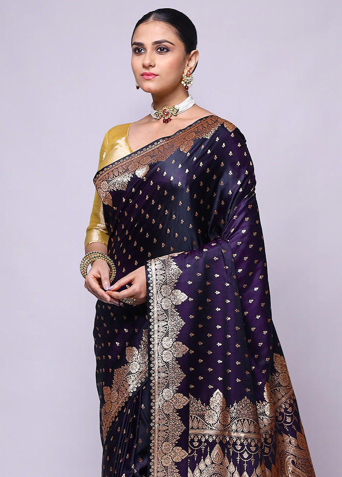 Purple Banarasi Silk Saree With Blouse Piece Clearance Manchester