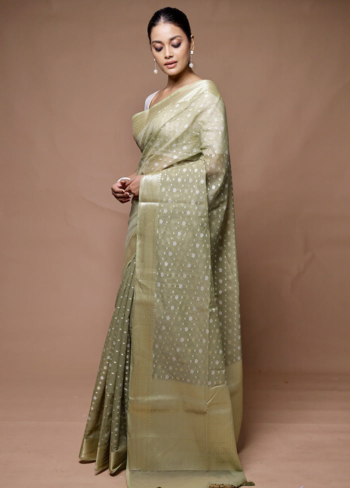 green Kora Silk Saree With Blouse Piece Buy Cheap Very Cheap