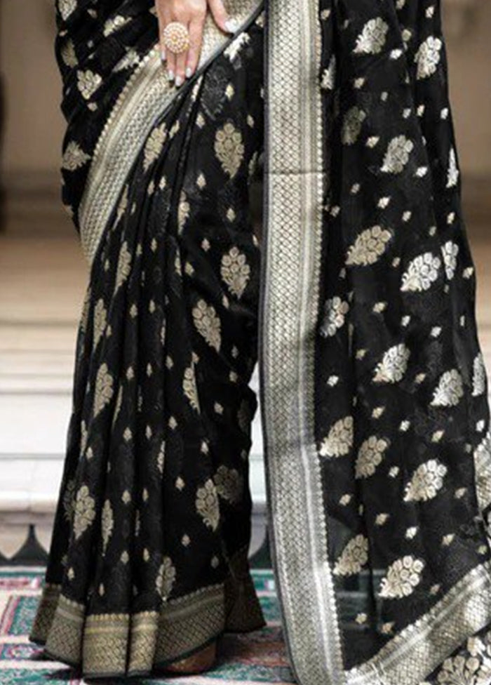 Black Banarasi Silk Saree With Blouse Piece Clearance Manchester