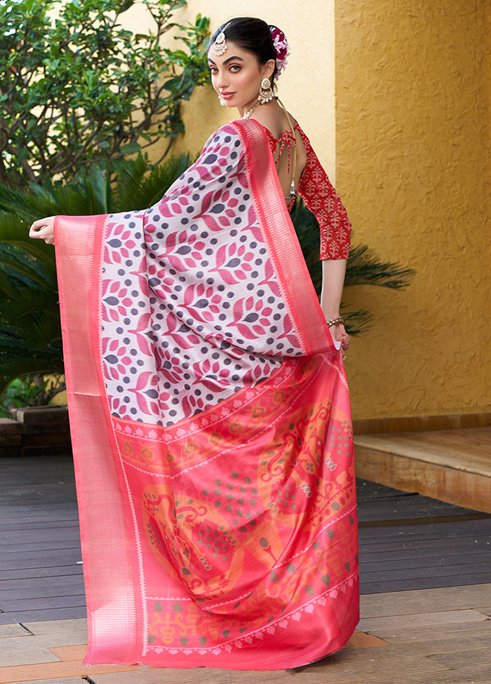 White Crepe Silk Saree With Blouse Piece Perfect Sale Online