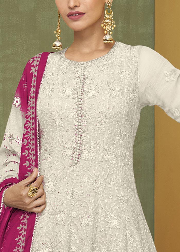 3 Pc White Semi Stitched Georgette Suit Set Tumblr