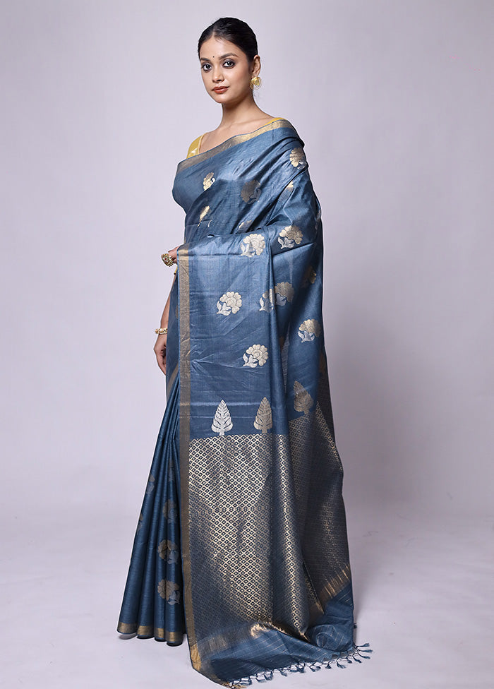 Grey Handloom Tussar Pure Silk Saree With Blouse Piece Outlet Newest