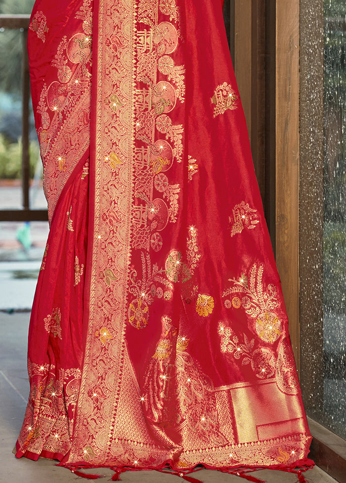 Red Dupion Silk Saree With Blouse Piece Free Shipping Huge Surprise