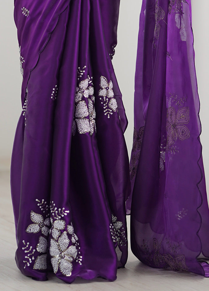 Purple Spun Silk Saree With Blouse Piece Clearance Perfect