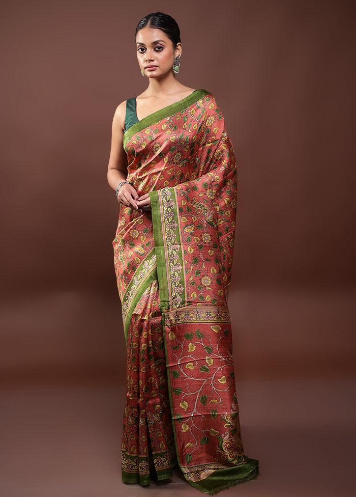 Rust Printed Pure Silk Saree Without Blouse Piece Outlet Cheap Quality