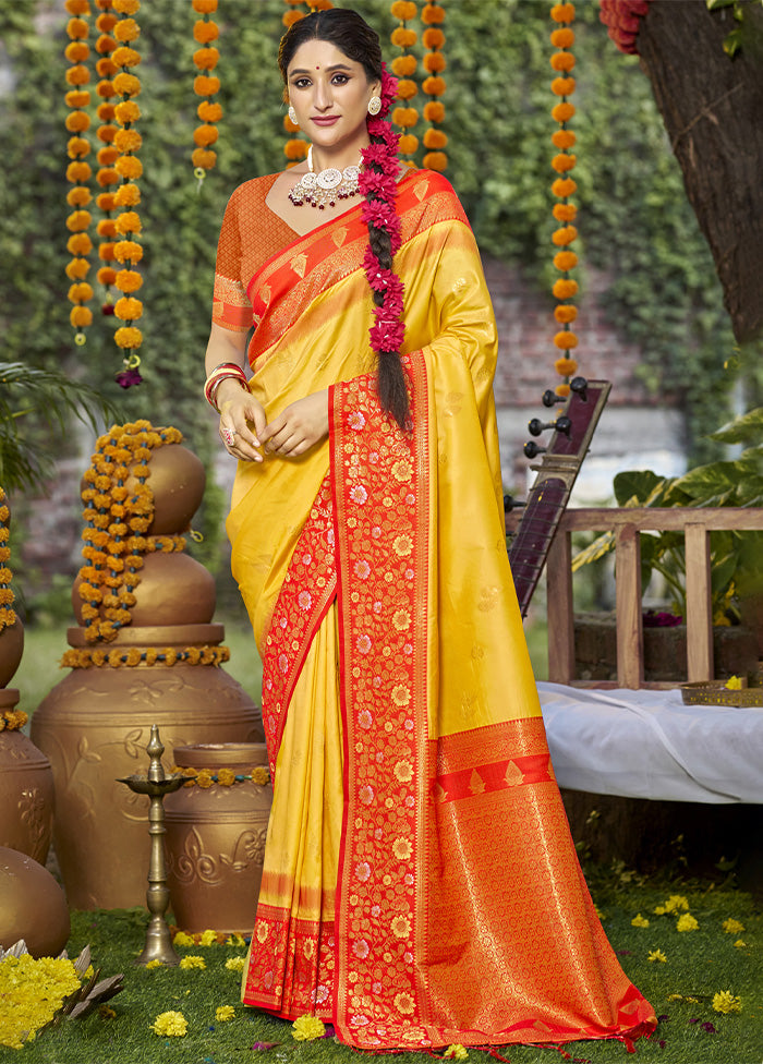 Yellow Dupion Silk Saree With Blouse Piece 2025 Newest Sale Online