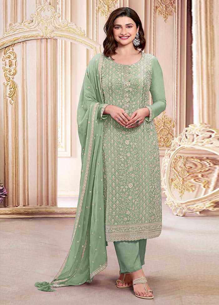 3 Pc Pista Green Semi Stitched Georgette Suit Set Footlocker Finishline Sale Online