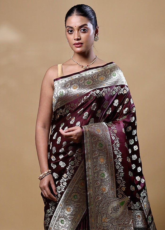 Brown Banarasi Silk Saree With Blouse Piece Sale Official