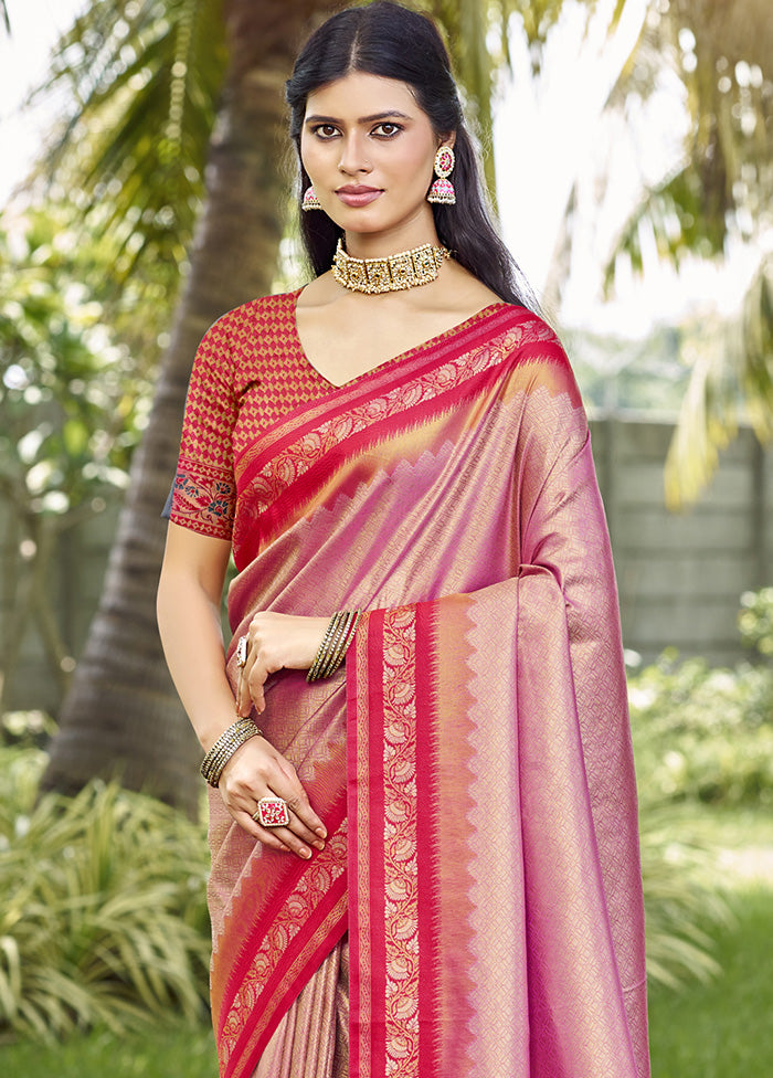 Pink Spun Silk Saree With Blouse Piece Cheap Sale Footaction