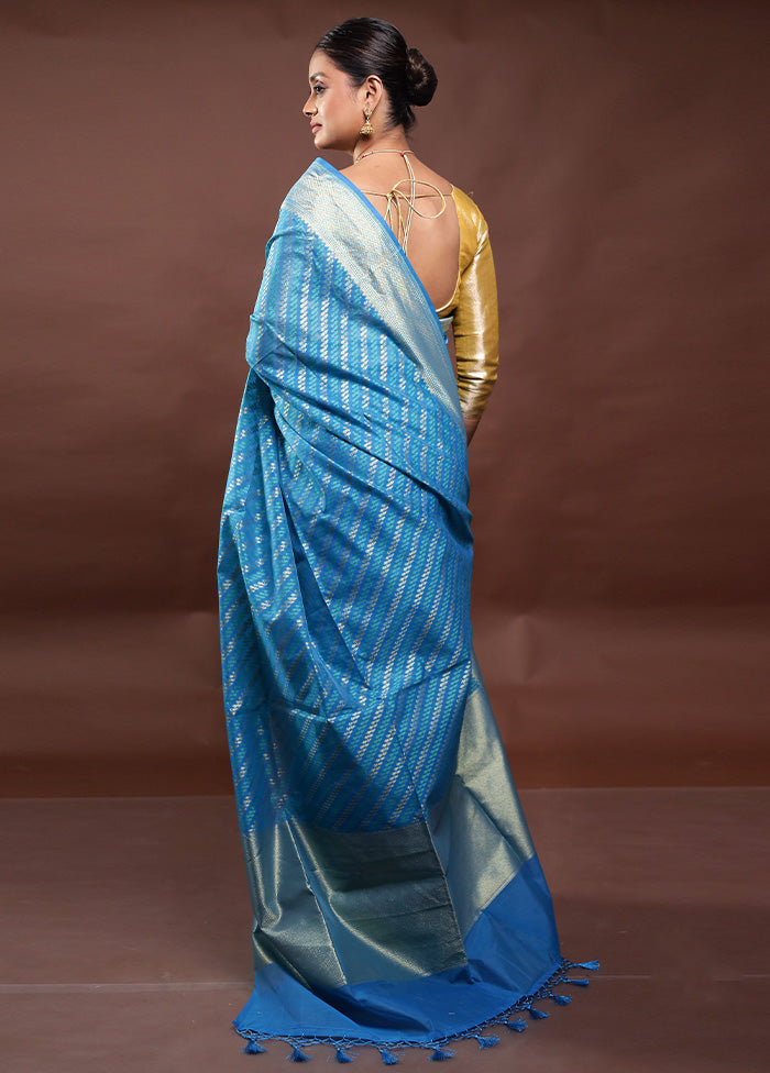 Blue Kora Silk Saree With Blouse Piece Clearance Largest Supplier