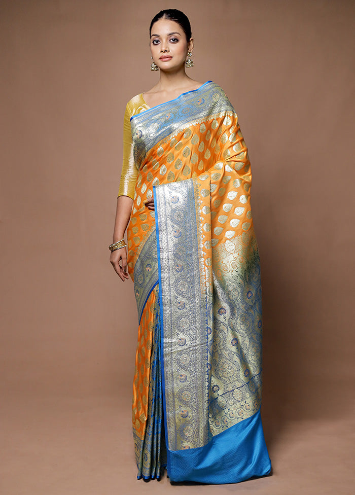 Orange Banarasi Silk Saree With Blouse Piece For Sale Online