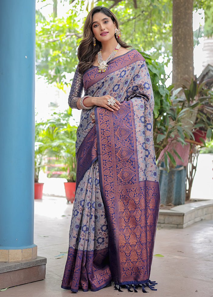 Grey Banarasi Silk Saree With Blouse Piece Sale Latest