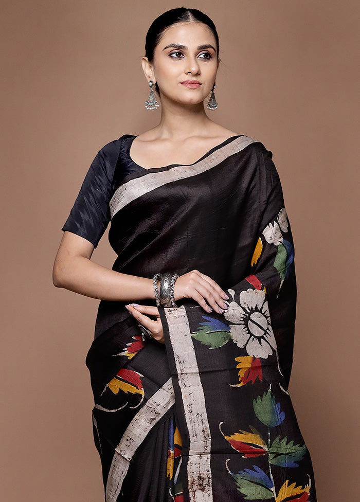 Black Printed Pure Silk Saree Without Blouse Piece With Mastercard Cheap Online