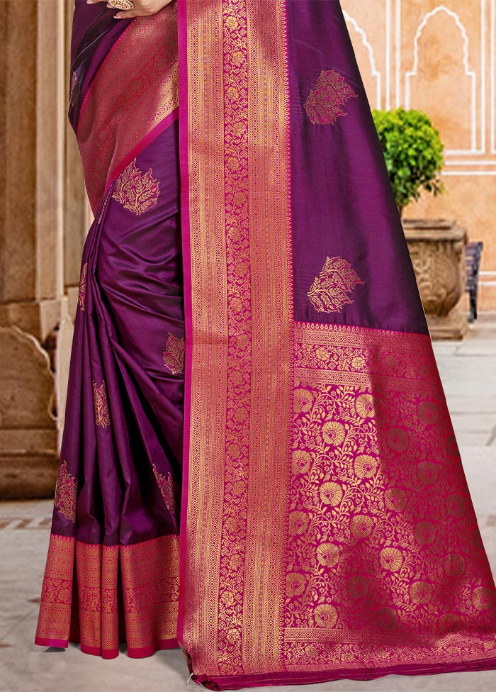 Wine Dupion Silk Saree With Blouse Piece Outlet Order