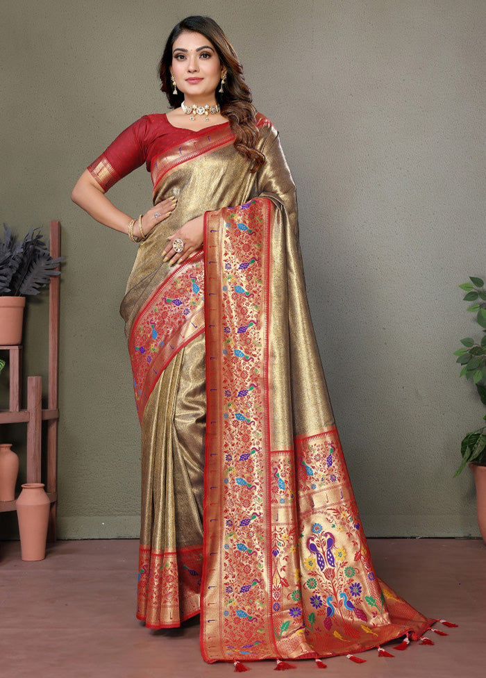 Olive Green Banarasi Silk Saree With Blouse Piece Outlet The Cheapest