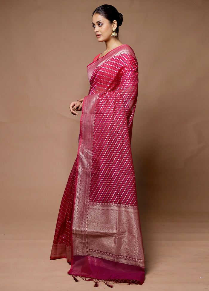 Pink Kora Silk Saree With Blouse Piece Clearance Very Cheap