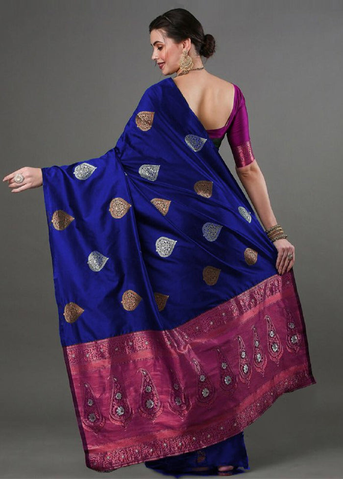 Royal Blue Banarasi Silk Saree With Blouse Piece Sale Manchester