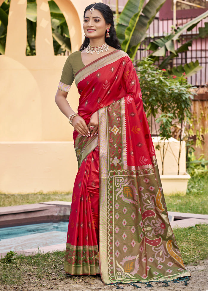 Red Spun Silk Saree With Blouse Piece Discount Wide Range Of