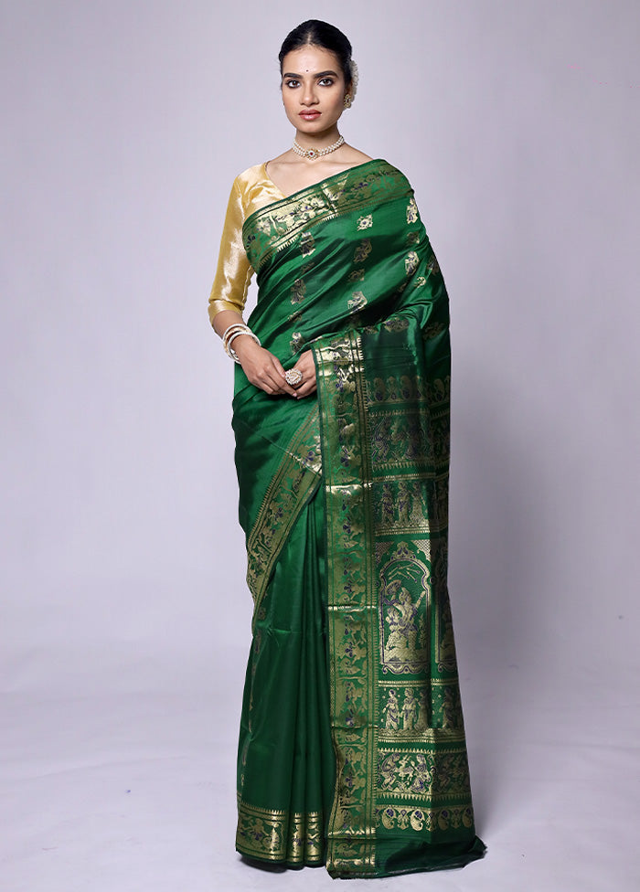 Green Handloom Baluchari Pure Silk Saree With Blouse Piece Cost Online