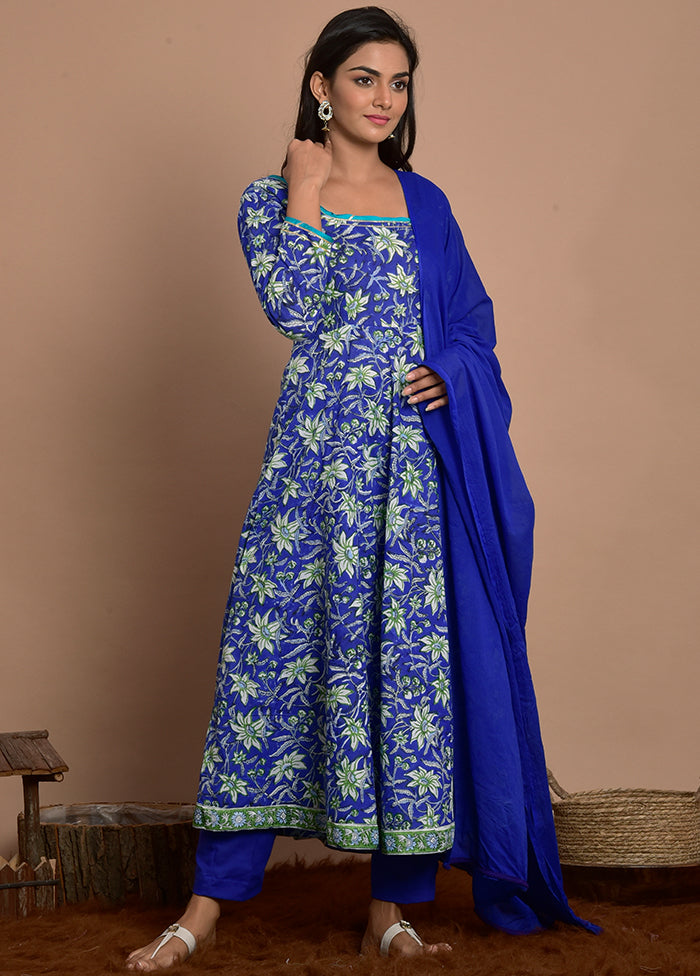 3 Pc Blue Cotton Suit Set With Dupatta Factory Outlet Cheap Online