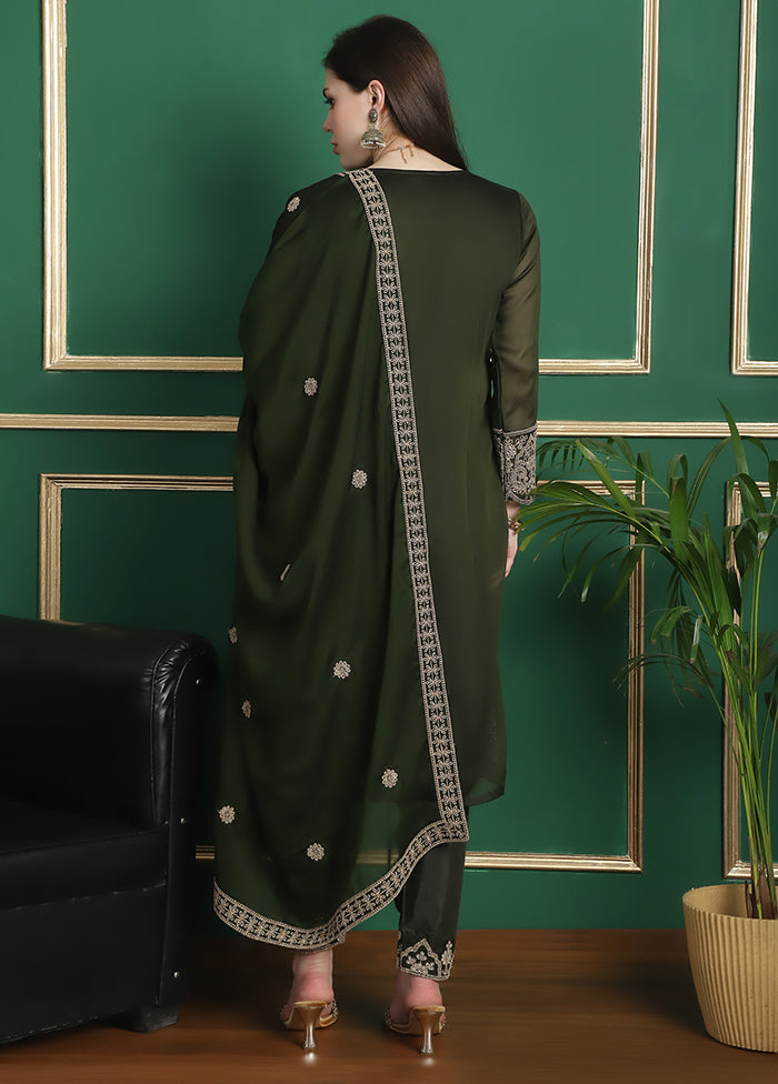 3 Pc Olive Green Unstitched Georgette Suit Set Buy Cheap Authentic