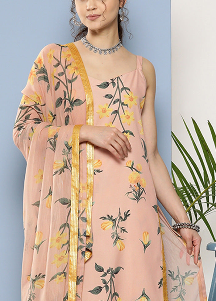 3 Pc Beige Readymade Silk Dupatta Suit Set Sale Sast