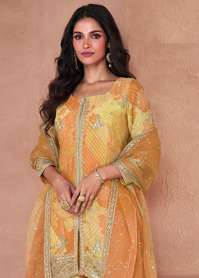 3 Pc Yellow Semi Stitched Georgette Suit Set Cheapest Pice For Sale