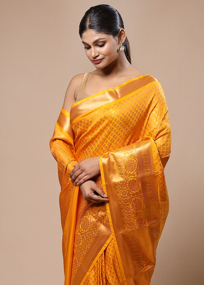 Yellow Kanjivaram Silk Saree With Blouse Piece Finishline Online