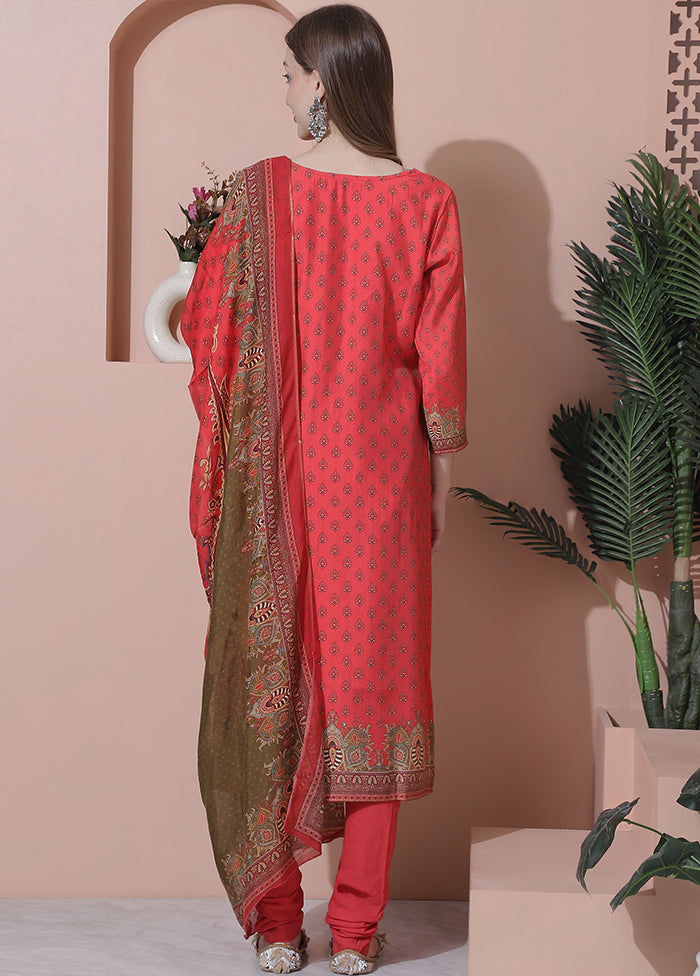 3 Pc Coral Unstitched Silk Suit Set Find Great For Sale