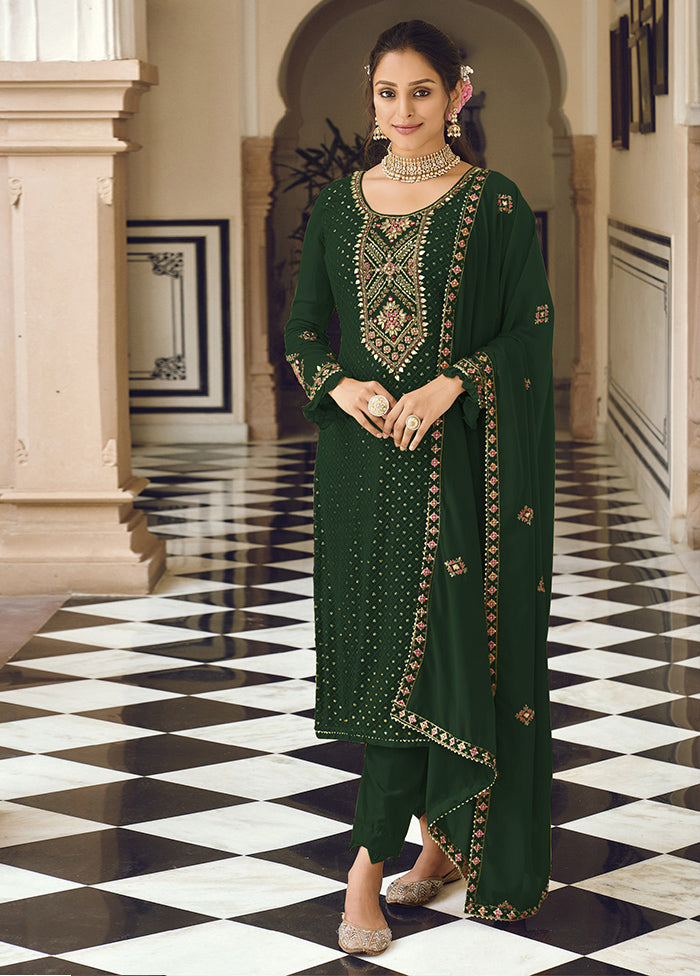 3 Pc Green Semi Stitched Georgette Suit Set Choice Cheap Pice