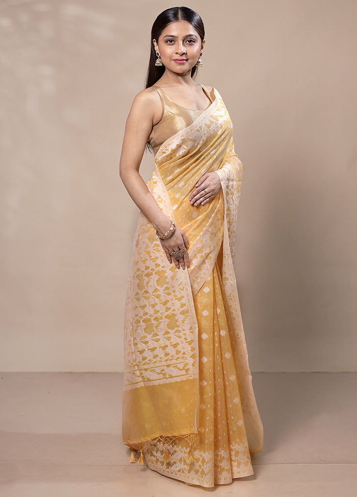 Yellow Kora Silk Saree With Blouse Piece Looking For Online