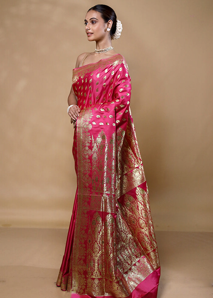 Pink Banarasi Silk Saree With Blouse Piece Cheap With Mastercard