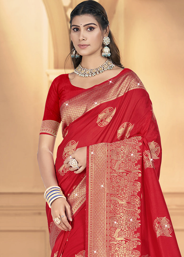 Red Spun Silk Saree With Blouse Piece Geniue Stockist Cheap Pice