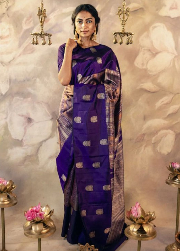 Purple Banarasi Silk Saree With Blouse Piece Cheap Sale Best Pices